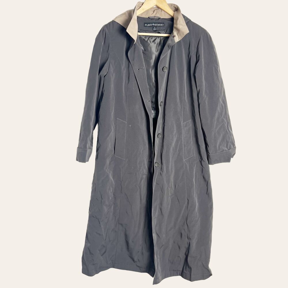 Fleet Street Vintage Women’s Olive Green Long Hooded Trench Rain Coat Size 12P